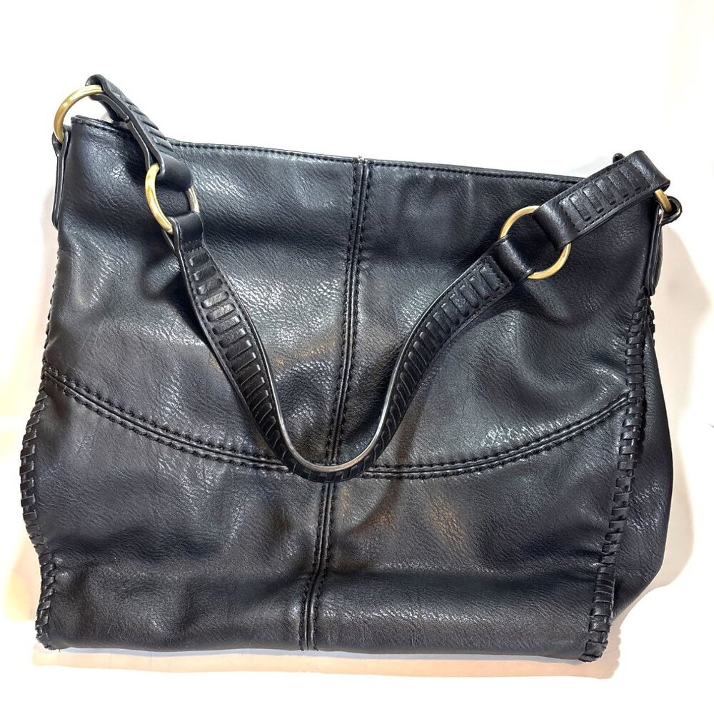 Antik Kraft Black Faux Leather Shoulder Bag With Gold-Tone Accents & Pink Patter - Picture 2 of 8